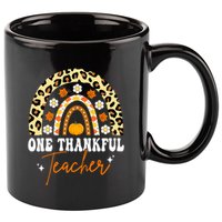 One Thankful Teacher Thanksgiving Rainbow Leopard Fall 11oz C Handle Ceramic Mug