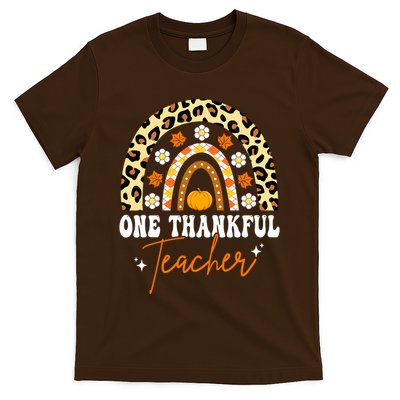 One Thankful Teacher Thanksgiving Rainbow Leopard Fall T-Shirt