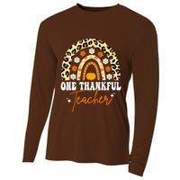 One Thankful Teacher Thanksgiving Rainbow Leopard Fall Cooling Performance Long Sleeve Crew