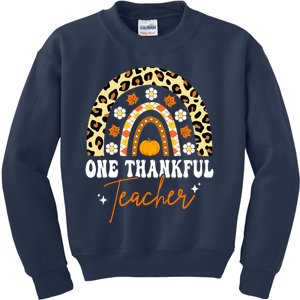 One Thankful Teacher Thanksgiving Rainbow Leopard Fall Kids Sweatshirt