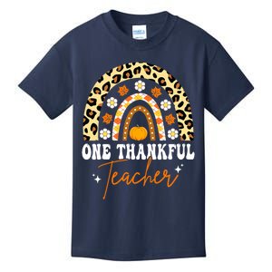 One Thankful Teacher Thanksgiving Rainbow Leopard Fall Kids T-Shirt