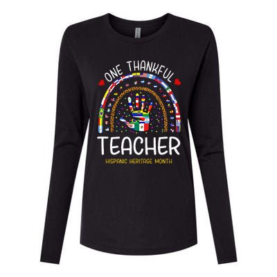 One Thankful Teacher Hispanic Heritage month Countries Flags Womens Cotton Relaxed Long Sleeve T-Shirt