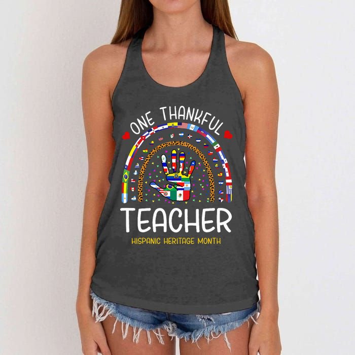 One Thankful Teacher Hispanic Heritage month Countries Flags Women's Knotted Racerback Tank