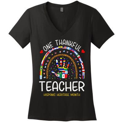 One Thankful Teacher Hispanic Heritage month Countries Flags Women's V-Neck T-Shirt