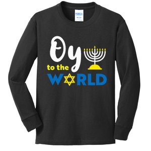 Oy To The World Funny Happy Hanukkah Kids Long Sleeve Shirt