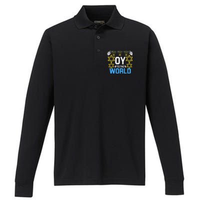 Oy to the World Hanukkah Funny Jewish  Performance Long Sleeve Polo