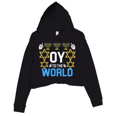 Oy to the World Hanukkah Funny Jewish  Crop Fleece Hoodie