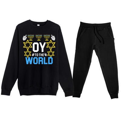 Oy to the World Hanukkah Funny Jewish  Premium Crewneck Sweatsuit Set