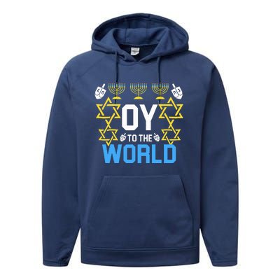 Oy to the World Hanukkah Funny Jewish  Performance Fleece Hoodie