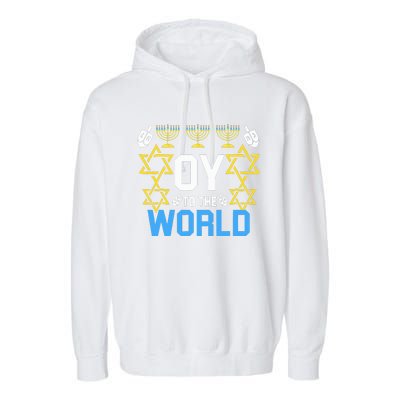 Oy to the World Hanukkah Funny Jewish  Garment-Dyed Fleece Hoodie