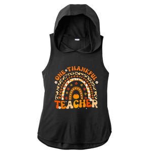 One Thankful Teacher Thanksgiving Rainbow Leopard Fall  Ladies PosiCharge Tri-Blend Wicking Draft Hoodie Tank