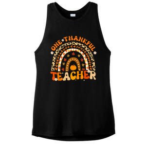 One Thankful Teacher Thanksgiving Rainbow Leopard Fall  Ladies PosiCharge Tri-Blend Wicking Tank