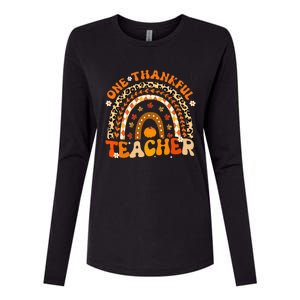 One Thankful Teacher Thanksgiving Rainbow Leopard Fall  Womens Cotton Relaxed Long Sleeve T-Shirt