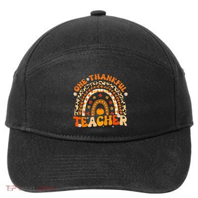 One Thankful Teacher Thanksgiving Rainbow Leopard Fall  7-Panel Snapback Hat