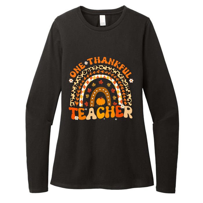 One Thankful Teacher Thanksgiving Rainbow Leopard Fall  Womens CVC Long Sleeve Shirt