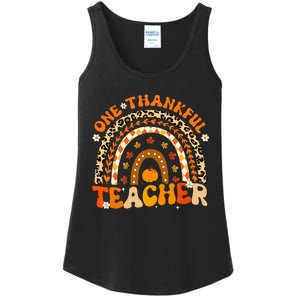 One Thankful Teacher Thanksgiving Rainbow Leopard Fall  Ladies Essential Tank