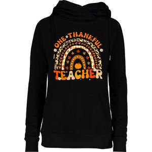 One Thankful Teacher Thanksgiving Rainbow Leopard Fall  Womens Funnel Neck Pullover Hood