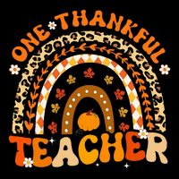 One Thankful Teacher Thanksgiving Rainbow Leopard Fall  Flat Bill Trucker Hat