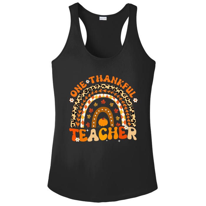 One Thankful Teacher Thanksgiving Rainbow Leopard Fall  Ladies PosiCharge Competitor Racerback Tank