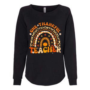 One Thankful Teacher Thanksgiving Rainbow Leopard Fall  Womens California Wash Sweatshirt