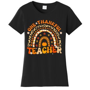 One Thankful Teacher Thanksgiving Rainbow Leopard Fall  Women's T-Shirt