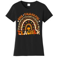 One Thankful Teacher Thanksgiving Rainbow Leopard Fall  Women's T-Shirt