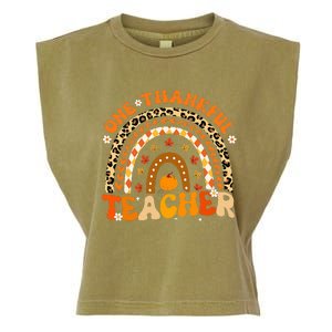 One Thankful Teacher Thanksgiving Rainbow Leopard Fall  Garment-Dyed Women's Muscle Tee