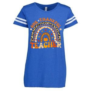 One Thankful Teacher Thanksgiving Rainbow Leopard Fall  Enza Ladies Jersey Football T-Shirt