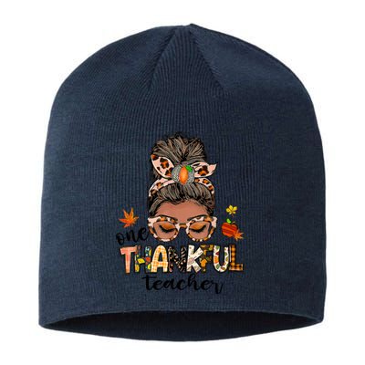 One Thankful Teacher Messy Bun Fall Thanksgiving Sustainable Beanie