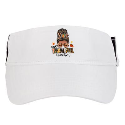 One Thankful Teacher Messy Bun Fall Thanksgiving Adult Drive Performance Visor