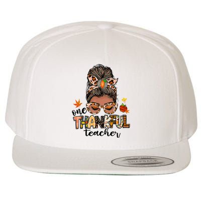 One Thankful Teacher Messy Bun Fall Thanksgiving Wool Snapback Cap