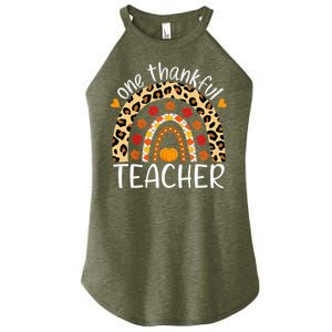 One Thankful Teacher Rainbow Leopard Teachers Thanksgiving Women's Perfect Tri Rocker Tank