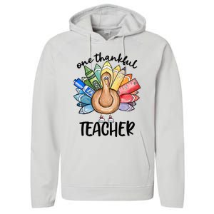 One Thankful Teacher Thanksgiving Turkey Performance Fleece Hoodie