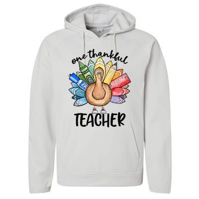 One Thankful Teacher Thanksgiving Turkey Performance Fleece Hoodie