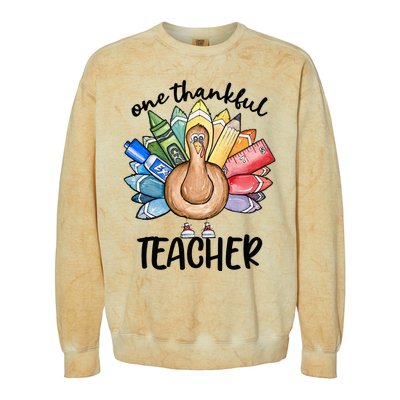 One Thankful Teacher Thanksgiving Turkey Colorblast Crewneck Sweatshirt