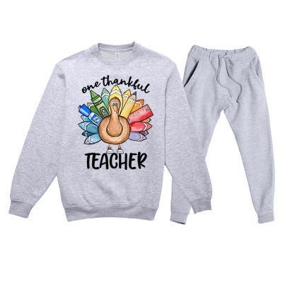 One Thankful Teacher Thanksgiving Turkey Premium Crewneck Sweatsuit Set