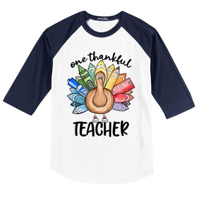 One Thankful Teacher Thanksgiving Turkey Baseball Sleeve Shirt