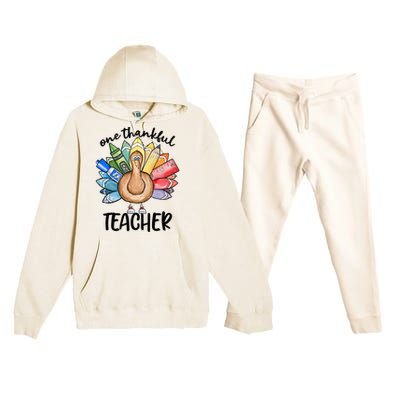 One Thankful Teacher Thanksgiving Turkey Premium Hooded Sweatsuit Set