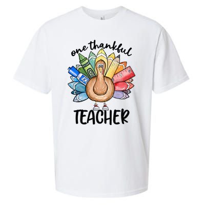 One Thankful Teacher Thanksgiving Turkey Sueded Cloud Jersey T-Shirt