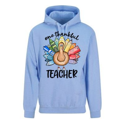 One Thankful Teacher Thanksgiving Turkey Unisex Surf Hoodie