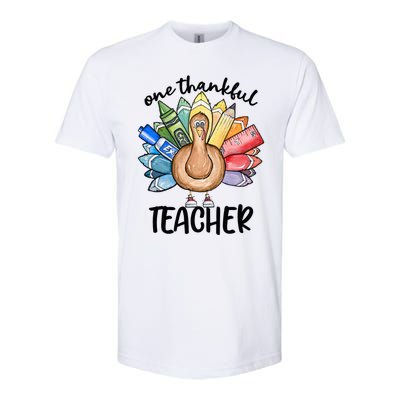 One Thankful Teacher Thanksgiving Turkey Softstyle CVC T-Shirt