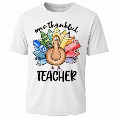 One Thankful Teacher Thanksgiving Turkey Cooling Performance Crew T-Shirt