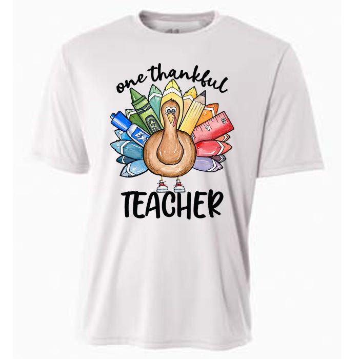 One Thankful Teacher Thanksgiving Turkey Cooling Performance Crew T-Shirt