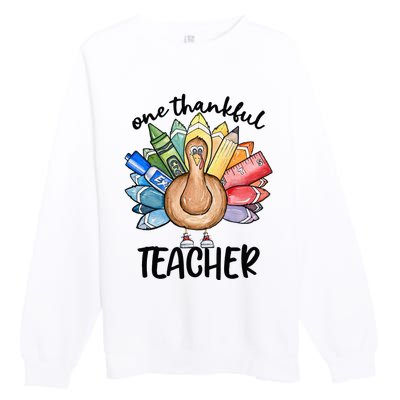 One Thankful Teacher Thanksgiving Turkey Premium Crewneck Sweatshirt