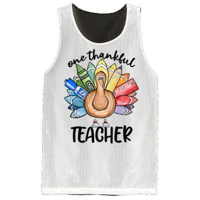 One Thankful Teacher Thanksgiving Turkey Mesh Reversible Basketball Jersey Tank