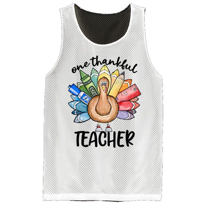 One Thankful Teacher Thanksgiving Turkey Mesh Reversible Basketball Jersey Tank