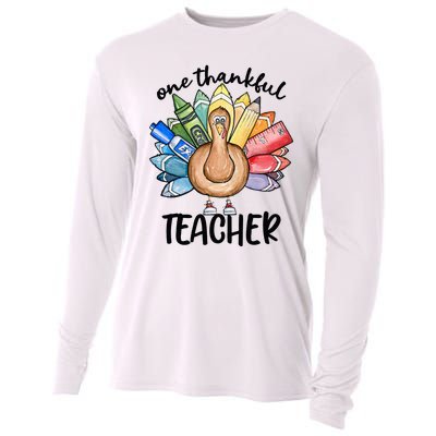 One Thankful Teacher Thanksgiving Turkey Cooling Performance Long Sleeve Crew