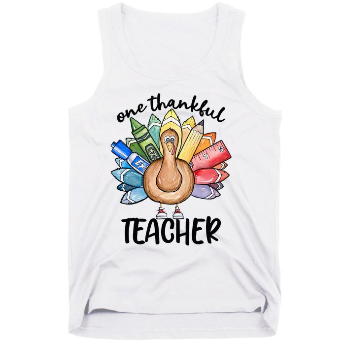 One Thankful Teacher Thanksgiving Turkey Tank Top