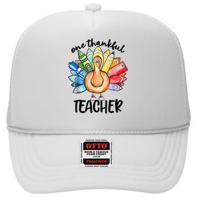 One Thankful Teacher Thanksgiving Turkey Cute Pencil High Crown Mesh Back Trucker Hat