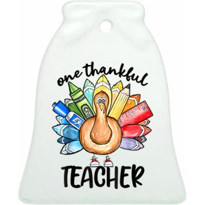 One Thankful Teacher Thanksgiving Turkey Cute Pencil Ceramic Bell Ornament